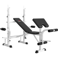 HOMCOM Trainingsbank Hantelbank mit Beinpresse Hantelablage Armauflage für effektives Gewichtstraining Schwarz Weiß Aosom.de – Ansicht 1
