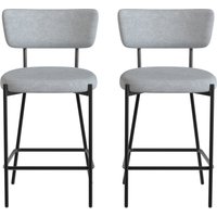 HOMCOM 2er-Set Barhocker, Barstühle, gepolsterte Sitzfläche 63H cm, gewölbte Rückenlehne und Fußstütze, Metallfüße, Leinenoptik-Stoff, Tresenstühle Küche, Esszi – Ansicht 1