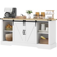 HOMCOM Buffet, Aufbewahrungsmöbel, mit 2 Schiebetüren, verstellbaren Regalen, für Wohnzimmer, Esszimmer, Flur, 150L x 40T x 72H cm, aus Holz, Weiß Eiche Aosom – Ansicht 1