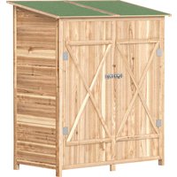 Outsunny Gartenschrank Holz, Geräteschuppen wetterfest 140 x 75 x 157cm, Gerätehaus mit Tür, Pultdach, Gartentisch, Geräteschrank, Abschließbar Gartenhaus Garte – Ansicht 1