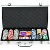 SPORTNOW Pokerkoffer Set 300 Chips 11,5g Komplett Pokerset mit Schloss 2 Decks 5 Würfeln Dealer Blind Buttons in Silber Aosom.de – Ansicht 1