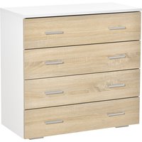HOMCOM Kommode mit 4 Schubladen Badezimmerschrank Schubladenschrank für Schlafzimmer Wohnzimmer Eiche Weiß 76x35x72 cm Aosom – Ansicht 1