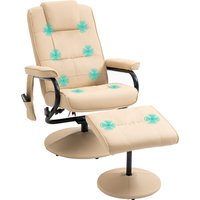 HOMCOM Relaxliege mit Liegefunktion, Massagesessel, Fernsehsessel, TV Sessel mit Massagefunktion, Hocker, Kunstleder, Cremeweiß, 77x84x95cm Aosom – Ansicht 1
