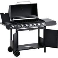 Outsunny Gasgrill BBQ Grillwagen mit 6 Brennern 1 Seitenbrenner Schrank Multifunktion Metall Schwarz 135 x 50 x 100 cm Aosom – Ansicht 1