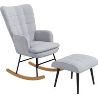 HOMCOM Schaukelstuhl Schwingsessel mit Hocker, Armlehnsessel, Relaxsessel mit Leinenoptik, Schaukelsessel bis 130 kg Belastbarkeit, Hellgrau Aosom – Ansicht 1