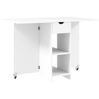 HOMCOM Klappbarer Esstisch Mobiler Küchentisch für 2-4 Personen mit Offenen Ablagen, 1 Schublade, Klapptisch für Kleine Räume, Esszimmer 114,5 x 70 x 75 cm, Wei – Ansicht 1