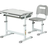 HOMCOM Kinder-Schreibtisch mit Stuhl, Kinder-Schreibtisch und Stuhl-Set mit höhenverstellbar, bis zu 45 ° neigbarer Tischplatte, Schublade, Stifthalter und Hake – Ansicht 1
