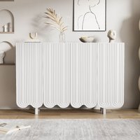 Sideboard tropfenförmige Türen, Moderner Design mit Regalen und Pufferscharnieren, Weiß,120x37,5x80,8 cm, tropfenförmige Schnitzerei Aosom.de – Ansicht 1