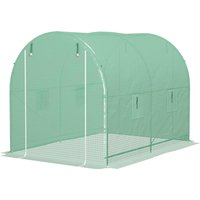 Outsunny Gewächshaus Tunnel Bodenfläche 6 m² 3L x 2B x 2,10H m Verstärktes Metallrohrgestell Doppelte Reißverschlusstür 4 aufrollbare Fenster Grün Aosom – Ansicht 1