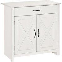 HOMCOM Sideboard, Aufbewahrung mit Schublade, 2 Scheunentüren und verstellbarem Regal, Esszimmer- & Küchenbuffet, 80 x 39,7 x 80 cm, weiß Aosom – Ansicht 1