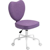 HOMCOM Schreibtischstuhl in Herzform, Bürostuhl mit 5 Schwenkrollen und Höhenverstellung in Leinenstoff, 40x50x79-89cm, Lila Aosom – Ansicht 1