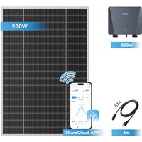 Ray Lite Balkonkraftwerk 200W~1200W | ohne Halterung | 1 Modul (200W) | 5 m AC-Kabel & Mikro-Wechselrichter