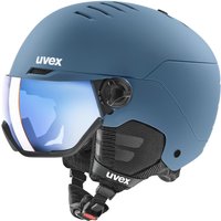 uvex Wanted Visor Skihelm (58-61 cm, 00 stone blue matt, Scheibe: mirror blue (S2))
