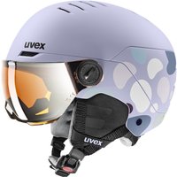 uvex Rocket Jr. Visor Kinderskihelm (54-58 cm, 00 cool lavender/abstract matt, Scheibe: mirror silver (S2))
