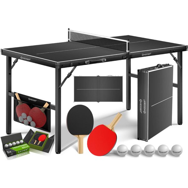 KESSER Mini-Tischtennisplatte Tischtennis Set, klappbarer Tischtennistisch (mit Netz, 2x Tischtennisschläger, 5x Tischtennisbälle & Zubehör-Tasche), In- & Outdo
