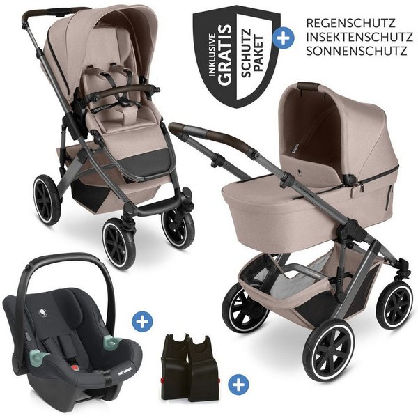 ABC Design Kombi-Kinderwagen Salsa 5 Air Set - Camel, 3in1 Kinderwagen Buggy mit Babywanne, Babyschale, Sportsitz & Zubehör
