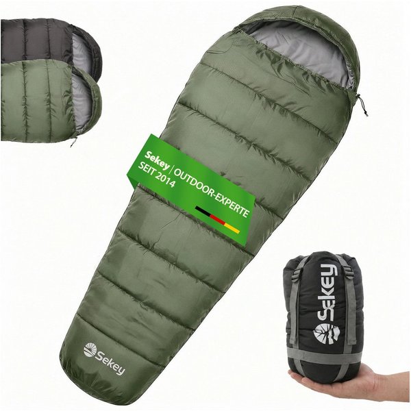 Sekey Mumienschlafsack Mumienschlafsack 220 cm leicht oder warm für Camping und Reisen, Leicht oder warm wählbar – 900g / 1700g - ideal für Camping & Trekking