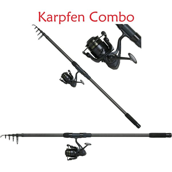 DAM Fishing Karpfenrute SET DAM Tele Karpfenset Profi "Charger Tele Carp FD Combo" 3,60m, Schwarz Design