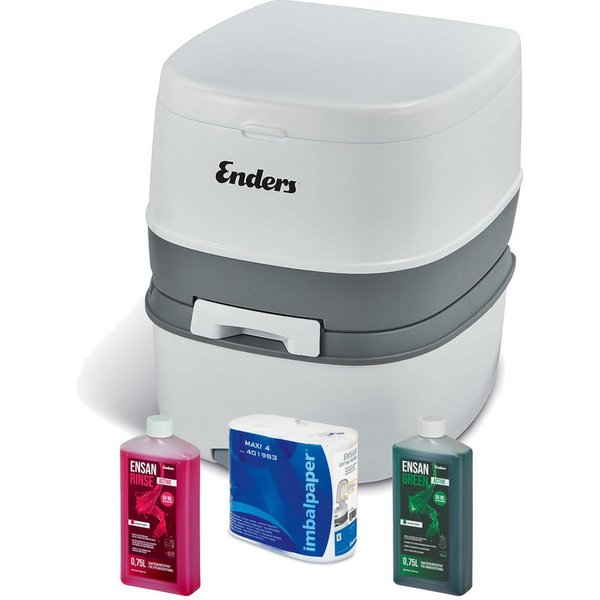 Enders® Campingtoilette Supreme Green Set, (Spar-Set, inkl. 0,75L RINSE + 0,75L GREEN + 4 Rollen selbstaufl. Toilettenpapier), integrierter Papierhalter, Belüft