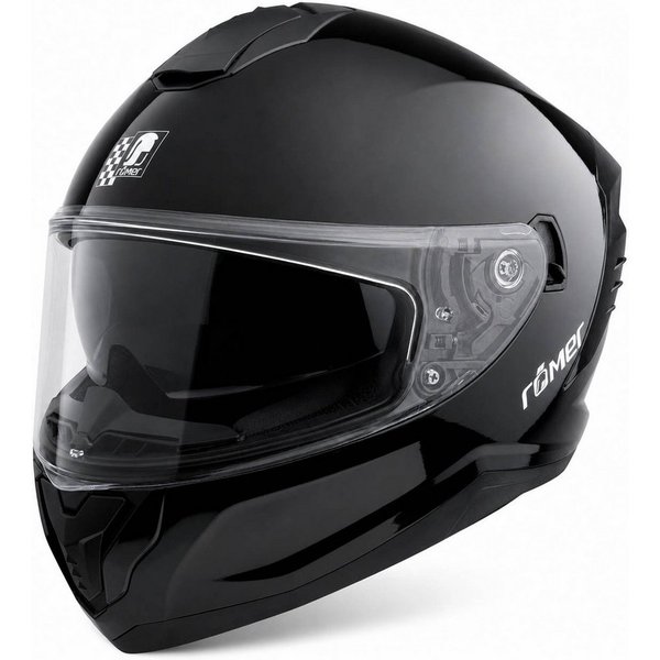 RÖMER HELME Motorradhelm RR20171 - Integralhelm schwarz- glänzend mit Sonnenvisier & Belüftung