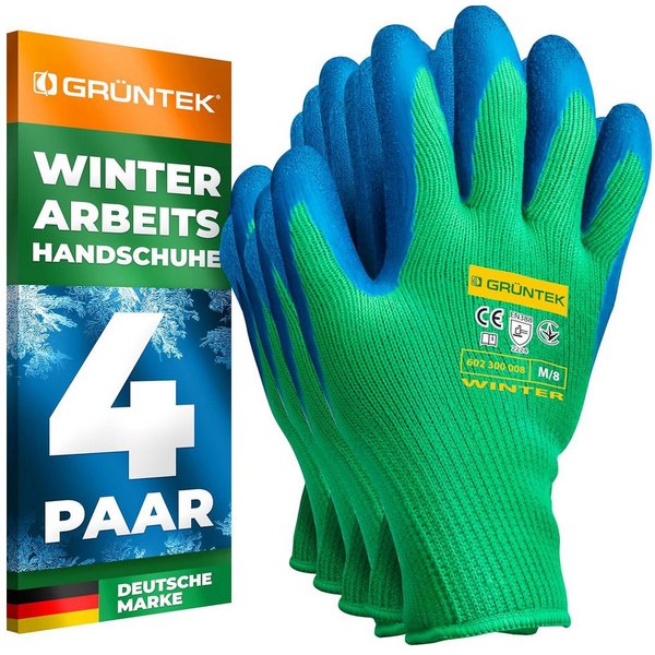 GRÜNTEK Arbeitshandschuhe THERMO Arbeitshandschuhe mit Thermofutter, Schutz Winterhandschuhe (Set, 4 Paar für Herren und Damen Gr. M / 8) Garten-Handschuhe für 