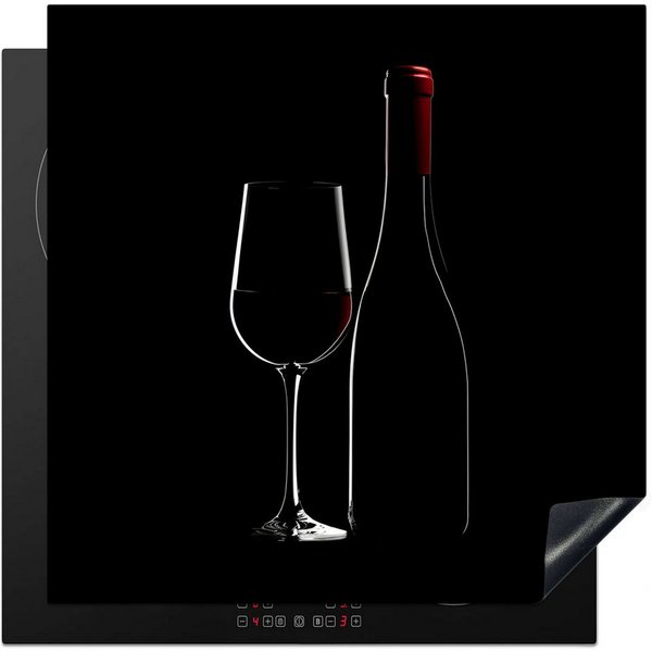 MuchoWow Herd-Abdeckplatte Schwarz - Wein - Glasflasche, Vinyl, (1 tlg), Cerankochfeld Abdeckung, Herd Abdeckplatten Vinyl, 58x59 cm
