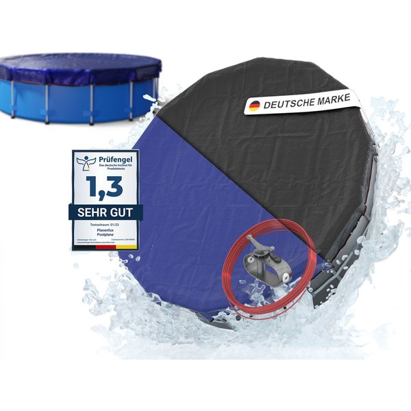 Planenfux® Pool-Abdeckplane Winterabdeckung rund UV-beständig PE (Poolplane mit Stahlseil, inkl. Seilspanner), beidseitig 200 g/m² wetterfest
