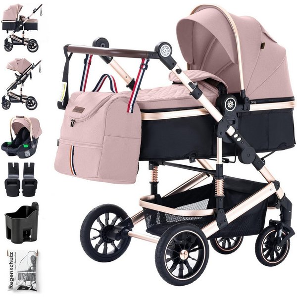 Daliya® Kombi-Kinderwagen NEOMOVE 3in1 Kinderwagen mit i-Size Babyschale & Buggy, (Reise-Set, 10-tlg), Kinderwagen mit i-Size Babyschale, Alu-Rahmen, Großer Ein