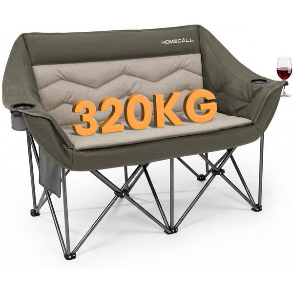 HOMECALL Campingstuhl Camping Sofa faltbar XXL für 2 Personen Luxus Camping Couch Doppelter (mit 107 cm Sitzbreite, hoher Rückenlehne und 2 Getränkehaltern), Ca