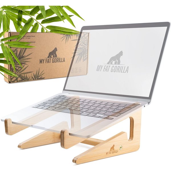MyFatGorilla Laptop-Ständer aus Bambus, Notebook Ständer für 10-15 Zoll, Schreibtisch Zubehör, (bis 15 Zoll, MacBook Stand, Laptop Halter Holz, Laptop Erhöhung,