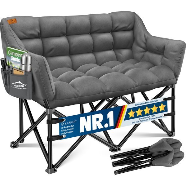 KESSER Campingstuhl für 2 Personen bis 300 kg, faltbar, gepolstert & breit, Indoor & Outdoor, inkl. Tasche & Seitentaschen