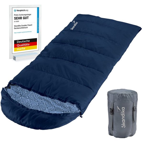 Skandika Kinderschlafsack Dundee Junior, 2-Wege Reißverschluss, Innentasche mit Klett, Packsack (Wärmeisolierender Stoffsteg gegen Kältebrücke), Baumwollflanell