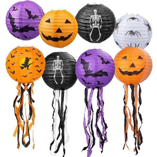 nsihing Laterne 8 Stiick Halloween Kürbis Laternen Hängende Papier Deko für Party (Papierlaternen Lampions Niedlich zum Aufhängen Spiralen Bänder, 8-St), für Ha