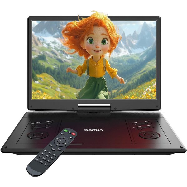 Boifun 15,7" Tragbarer DVD Player mit 14,1 Zoll HD Schwenkbaren Bildschirm Portabler DVD-Player (1366*768 resolution, unterstützt alle Regionen, mehrere Regione