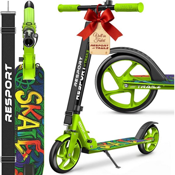 RE:SPORT Cityroller RE:SPORT® Trailz Cityroller Scooter inkl. Tragegurt und Klingel 200mm, (Scooter höhenverstellbar & klappbar, Kinderroller große Räder Kicksc