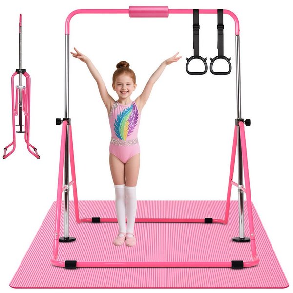 Hausright Turnreck Gymnastikstange für Kinder, Turnstange ab 3 Jahre, 88-128cm, (Gymnastikstange, Gymnastikmatte, Polster & 2 Ringen), Verstellbaren Höhen Faltb