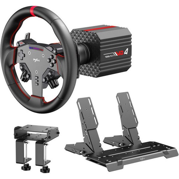 PXN VD4 Direct-Drive-Sim-Rennlenkrad-Set 4Nm Force Feedback Servo Gaming-Lenkrad (Quick Release Hall-Pedale Metall USB PC)