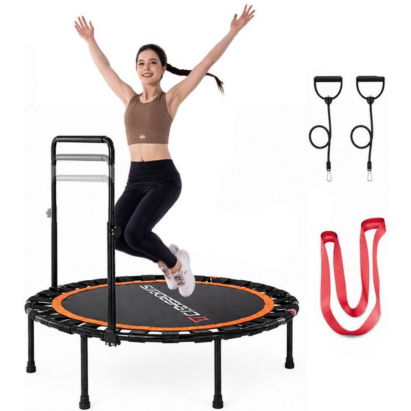 CITYSPORTS Fitnesstrampolin Mini-Trampolin mit Haltegriff 3-fach höhenverstellbar, Ø101cm, mit elastischem Bandsystem, höhenverstellbarer Griff