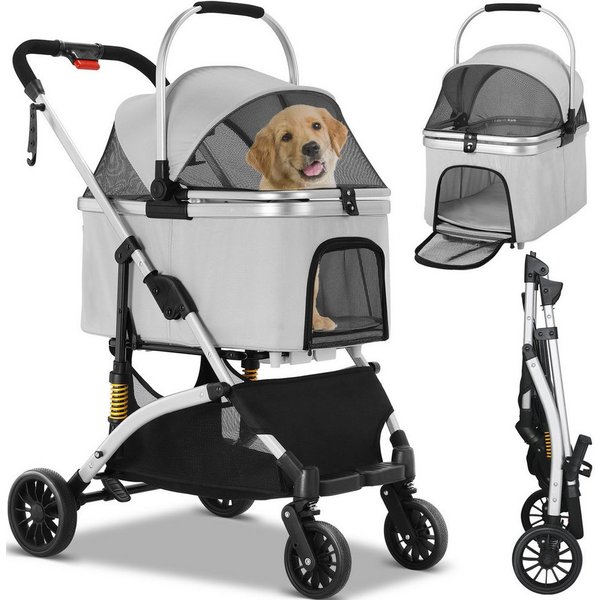 TLGREEN Hundebuggy klappbar, Leichtes Aluminium Gestell und atmungsaktives Mesh, (Hundewagen, Stoßfest & platzsparend für kleine Hunde/Katzen), Ideal für Reisen