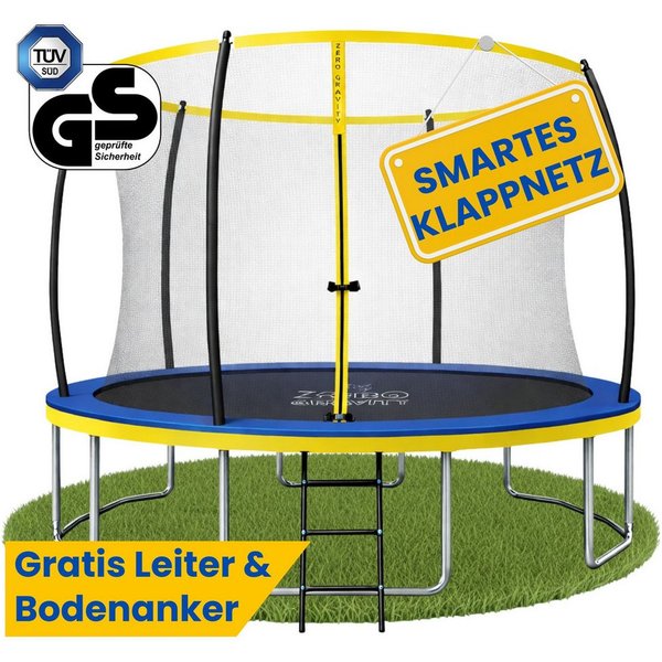 Zero Gravity Gartentrampolin Trampolin Outdoor Ø183/244/305/366/427cm mit smartem Klappnetz, Ø 183 cm, TÜV GS geprüfte Sicherheit