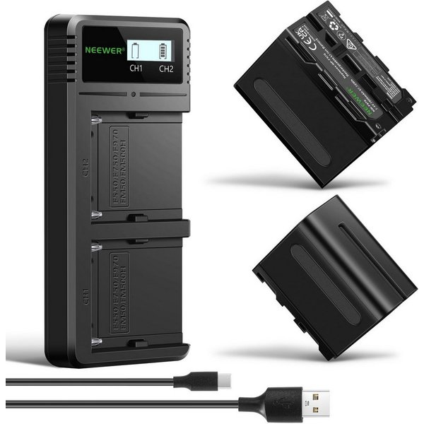 Neewer NW-F970 2x NP-F970 Akkus mit LCD Ladegerät für Sony FX3/A7 & Canon R5 Batterie-Ladegerät (Packung)