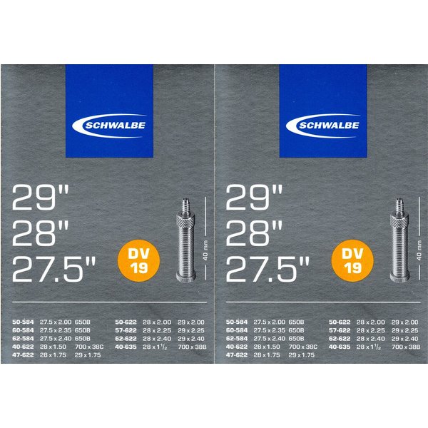 Schwalbe Fahrradschlauch 2x Schwalbe DV 19 Schlauch 29/28 Zoll 27.5x2.00-2.40 28(29)x1.50-2.40, 29, 27.5, (2-St)