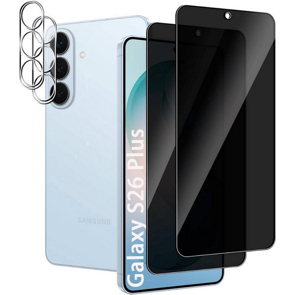 SmartUP Displayschutzglas 2X Schutzglas für Samsung Galaxy S26 Plus Blickschutz Display Kamera für Samsung Galaxy S26 Plus, 4 Stück, Anti-Spy, Blickschutz, Priv