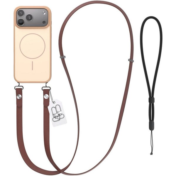 EAZY CASE Handykette Outdoor Case Thin MagSafe mit Band für Apple iPhone 17 Pro Max 6,9 Zoll, Outdoor Case mit Slim MagSafe Ring und Crossbody Band in Dunkelbra