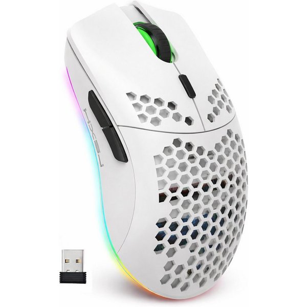 RUHE RGB Gaming Maus Kabellos Wireless Laut Maus Beleuchtung Plug & Play Gaming-Maus (Funk, 2.5G, USB-Dongel, Kabelgebunden Aufladbar, Drahtlos, Optische Maus, 