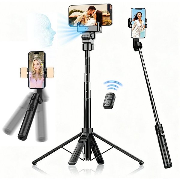 DESUO Selfie-Stick Handy Stative mit AI Tracking 360° Automatischer Gesichtsverfolgung, Mit Fernbedienung & Licht, Handyhalterung Gimbal für Vlog/Live-Stream