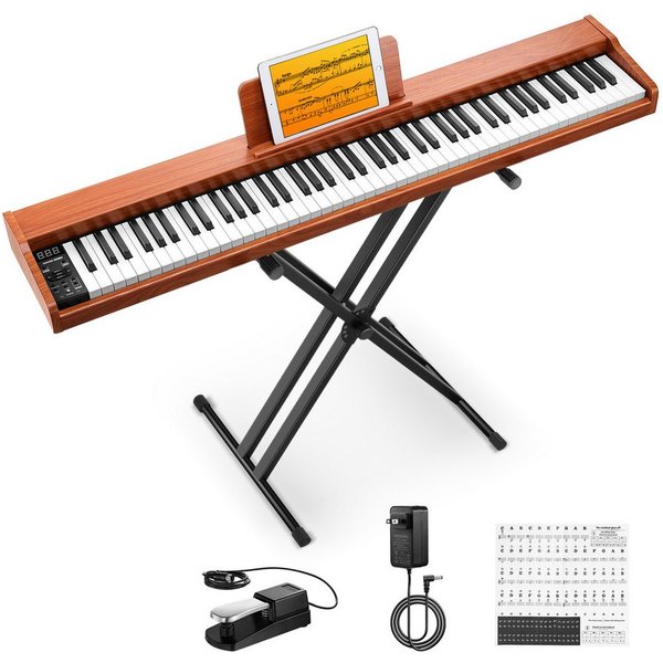 Donner Home-Keyboard Klavier 88 Tasten Elektro piano Einsteiger Tragbares E-Piano DEP-1 (Set, mit Ständer, Sustain-Pedal, Transporttasche und Keyboard-Aufkleber