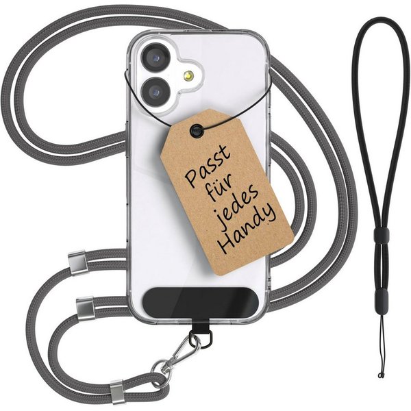 EAZY CASE Handykette Universal Handykette für alle Modelle zum Umhängen, Handykette für Xiaomi Huawei Samsung iPhone Klebepad + Karabiner Grau
