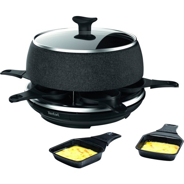 Tefal Raclette und Fondue-Set Cheese 'n Co, 6 Raclettepfännchen, 850 W, für 6 Personen, 6 Raclettepfännchen, 850 W, spülmaschinengeeignet, mit Rezeptbuch, Stein