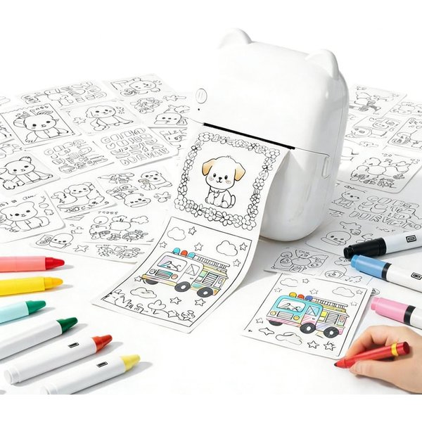 Luckice AI Sprachgesteuerter Mini Thermodrucker für Kinder Mini-Drucker, (Tragbarer Tintenloser Stickerdrucker mit Foto- & Bildgenerierung, Lernfunktion für Not